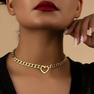 18K Gold Filled Heart Chain Choker Necklace | 13.8" + 2